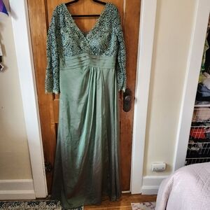 May Queen Couture iridescent green lace an beaded gown size XL